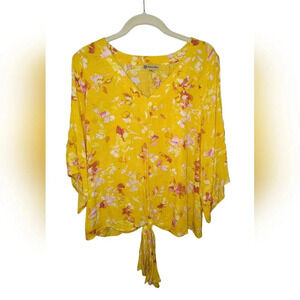Democracy Women's Boho Floral Peasant Cold Shoulder Blouse, L